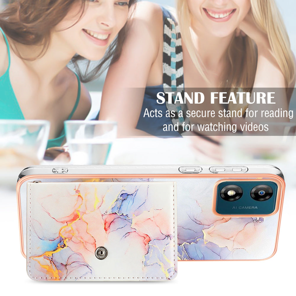 YB Leather Coating Series-9 for Motorola Moto E13 4G Card Case Kickstand IMD Leather+TPU Phone Cover YB Leather Coating Series-9 for Motorola Moto E13 4G Card Case Kickstand IMD Leather+TPU Phone Cover